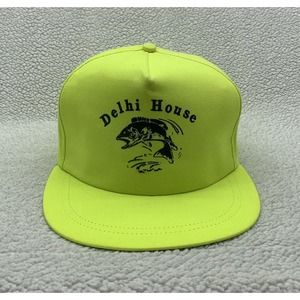 VTG Delhi House Snapback‎ Blockhead Hat Mens Fishing Trout Electric Yellow Retro